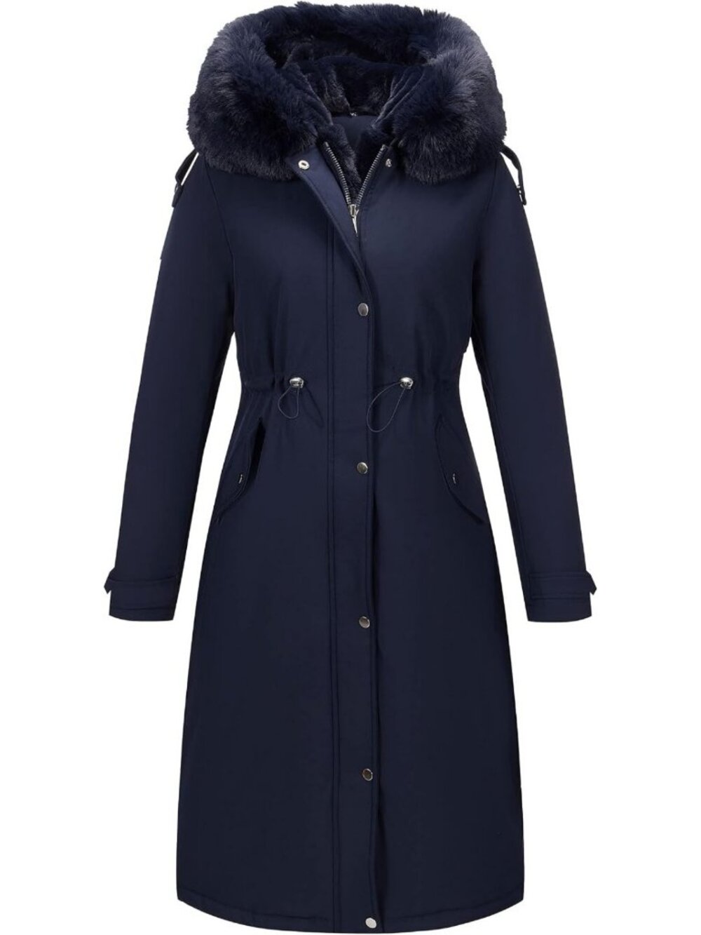 Cozy Women's Winter Puffer Coat, Long Parka with Fur Trim Hood, Warm Outerwear